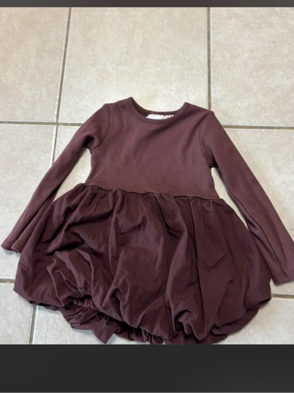 Zara Girls Long-Sleeve Bubble Dress in Deep Brown